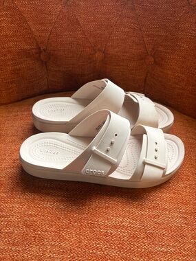CROCS LiteRide Double-Strap Slide Sandals in Cream